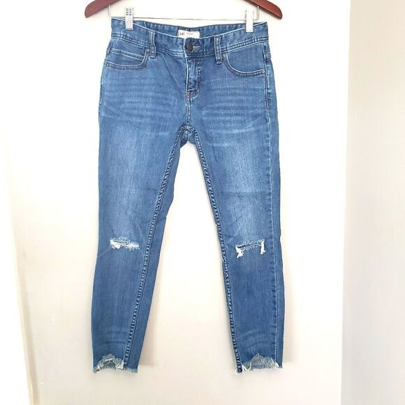 Free People distressed raw hem blue stretchy jeans 26 Y2K - Picture 1 of 3